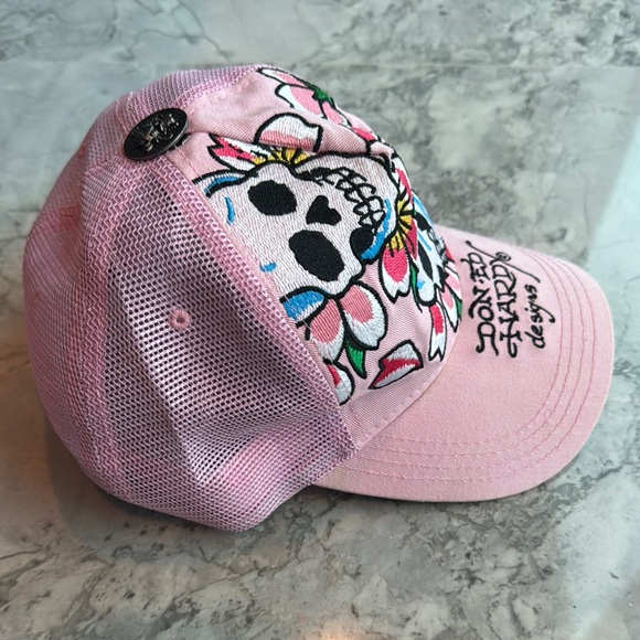 Retro Don Ed Hardy Pink Skull and Floral Truck Hat - Picture 2 of 5